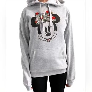 Disney Gray Hoodie Embroidered Bow Floral Mickey